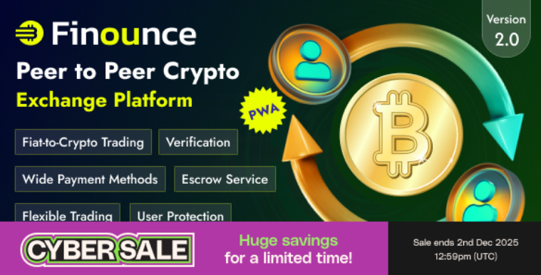Finounce - Peer to Peer (P2P ) Crypto Exchange Marketplace PWA Script cover image