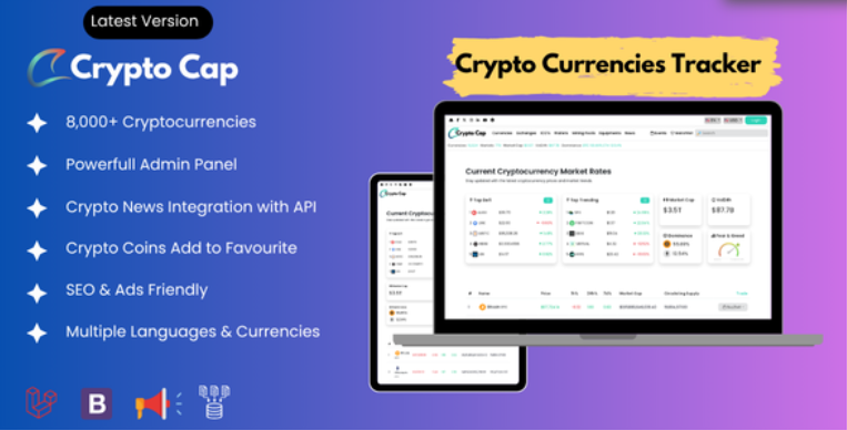 Advance Crypto Currency Tracker, Realtime Prices, Charts, Market Caps and more cover image