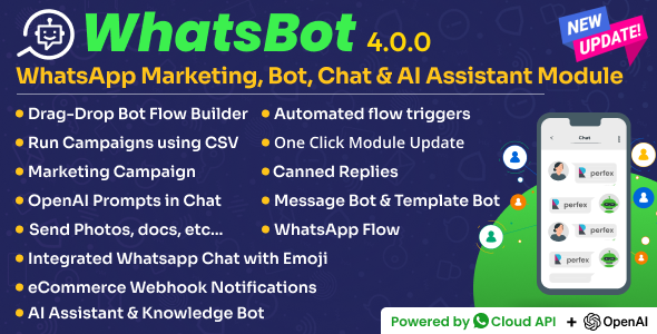WhatsBot - WhatsApp Marketing, Bot, Chat & AI Personal Assistant Module for Perfex CRM cover image