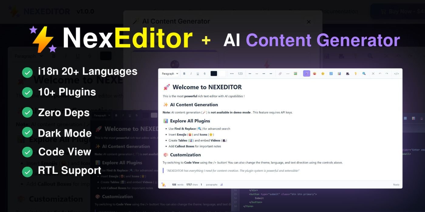 NEXEDITOR - Enterprise WYSIWYG Editor with AI cover image