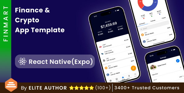 Crypto App Android + Crypto App iOS Template | Finance & Crypto App Template | React Native |FinMart cover image